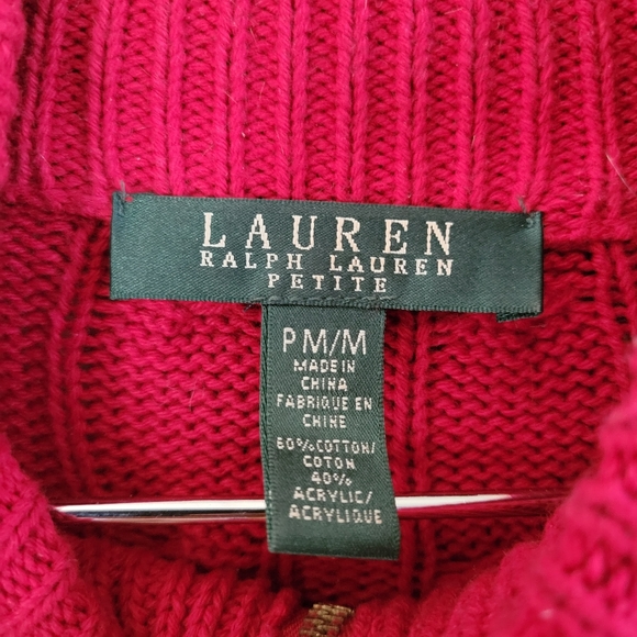 Lauren Ralph Lauren Bead Snowflake Cable Knit Full Zip Cardigan Sweater PM - Picture 6 of 11